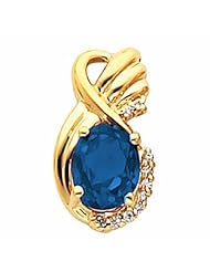 14K Yellow Gold Oval Cut Chatham Created Sapphire Pendant -- LIFETIME WARRANTY