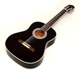 Zoom Produkt-Bild: 4/4 Akustik Klassik Konzert Gitarre in Schwarz mit Palisander Griffbrett + Ersatzsaiten + Plektrum