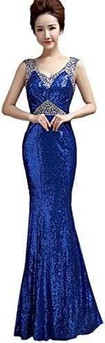 TBY Women's Bride Slim Fitted Long Fishtail Dress Sequins Prom Gowns (8, Sapphire)