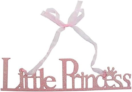 'Little Princess' Pink N Sparkly Wall Hanging Sign with Ribbon, for Little Girls Cot, Nursery or Bedroom Wall