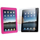 Hot Pink Silicone Skin Case + 9.7'' Anti-Glare Screen Protector for Apple iPad Tablet 16GB / 32GB / 64GB