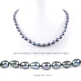 Single Strand 18 Inch 7-8mm Black Oval Shape Freshwater Cultured Pearl Necklace