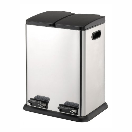 Dual Compartment Step-On Recycling Bin - Stainless Steel