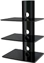 Floating 3 Glass SHELF Wall Mount for AUDIO VIDEO DVD Hi Fi  Equipment - all BLACK