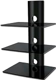 Floating 3 Glass SHELF Wall Mount for AUDIO VIDEO DVD Hi Fi Equipment - all BLACK