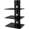 Floating 3 Glass SHELF Wall Mount for AUDIO VIDEO DVD Hi Fi Equipment - all BLACK