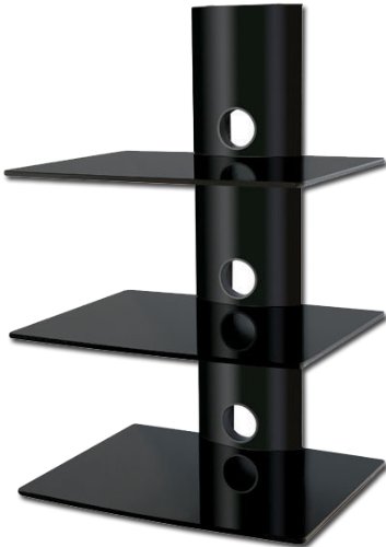 Floating 3 Glass SHELF Wall Mount for AUDIO VIDEO DVD Hi Fi Equipment - all BLACK