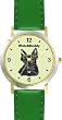 Scottish Terrier (SC) Dog - WATCHBUDDY&reg; DESIGNER DELUXE TWO-TONE THEME WATCH - Arabic Numbers-EMERALD ISLE STYLE - Light Green Dial with Green Leather Strap-Size-Large ( Men's Size or Jumbo Women's Size )