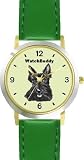 Scottish Terrier (SC) Dog - WATCHBUDDY&reg; DESIGNER DELUXE TWO-TONE THEME WATCH - Arabic Numbers-EMERALD ISLE STYLE - Light Green Dial with Green Leather Strap-Size-Large ( Men's Size or Jumbo Women's Size )