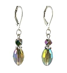 Earrings - E181 - Fire Polished Glass - Oval Rice Shape ~ Black Diamond AB