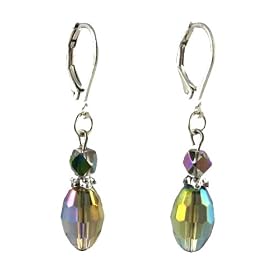 Earrings - E181 - Fire Polished Glass - Oval Rice Shape ~ Black Diamond AB