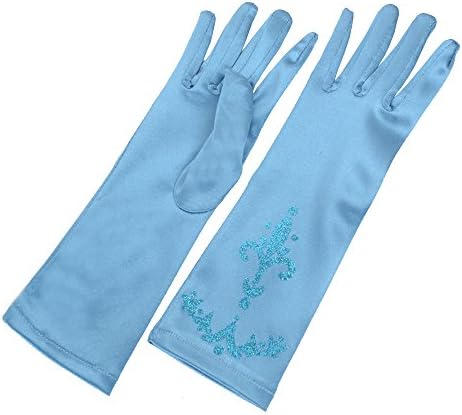 XMYM Girl's Floral Print Anime Party Cosplay Costume Princess Gloves Accessories (Age 8-10 Blue)
