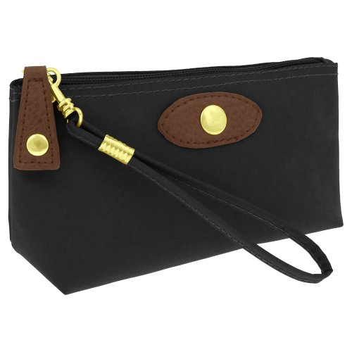 Capelli New York Nylon Wristlet With Faux Leather patch and Zipper Puller Black Capelli New York Nylon Wristlet With Faux Leather patch and Zipper Puller Black