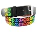 GENUINE LEATHER SNAP ON BLACK PEACE SIGN BELT WITH A DETACHABLE BUCKLE FITS ANY BUCKL...