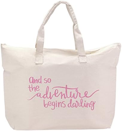 Canvas Tote Bag with Special Saying - Zipper Top, Interior Pocket, 100% Cotton, Pink