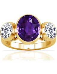 14K Yellow Gold Oval Cut Purple Sapphire Three Stone Ring