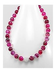 Deep Pink Agate Necklace In Brass