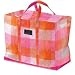 Bungalow Scout Four Boys Storage Tote Bag with Zipper, Tri-Color Gingham / Hot Pink Faux Leather Trim, 12322