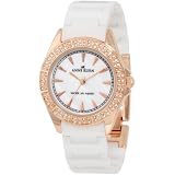 AK Anne Klein Women's 109682RGWT Swarovski Crystal Rosegold-Tone and White Ceramic Bracelet Watch