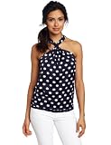 AK Anne Klein Women's Petite Fuzzy Dot Printed Halter Blouse