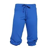 Bright royal blue solid color Touchdown Cuffed Fleece Capris with wide waistband. 5 Adult sizes
