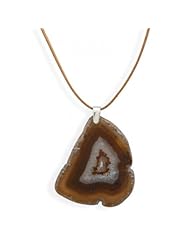 MMA Silver - 16 inch + 2 inch Leather Necklace with Sliced Brown Agate Pendant