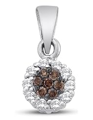 14K White Gold Round Brilliant Cut Invisible & Channel Set Chocolate Brown and White Diamond Halo Flower Pendant - (1/4 cttw.)