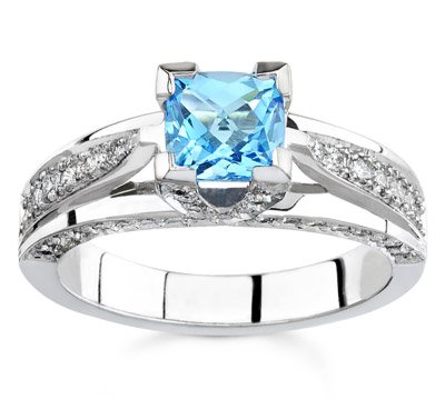 18k White Gold or Yellow Gold Square Topaz and Diamond Ring 