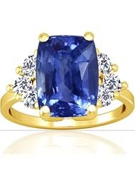 14K Yellow Gold Cushion Cut Blue Sapphire Ring With Sidestones