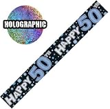 HAPPY 50TH BIRTHDAY HOLOGRAPHIC BLUE MALE BANNER 9FT LONG