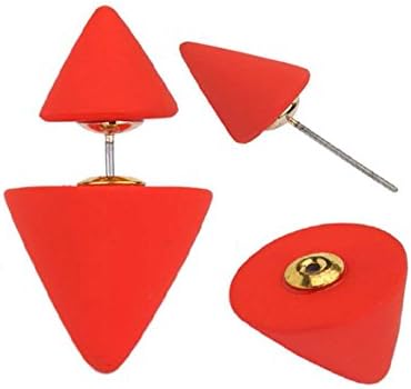 Red-Orange Double-Sided Peekaboo Resin Stud Matte Finish Cone Goldtone Earrings (Red-Orange)