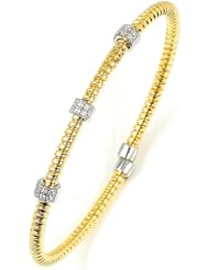 Sterling Silver & Cz 18k Yellow Gold Plated Bangle
