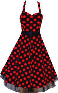 Produkt-Bild: Pretty Kitty Fashion 50s Gro&szlig; Rot Polka Dot Schwarz Wei&szlig; Neckholder Cocktail Kleid