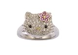 Hello Kitty by Kimora Lee Simmons Simply Kitty Diamond Pave w/ Pink Sapphire, Yellow Sapphire & Onyx 18k Tri-Colored Gold Ring (1/3 cttw, H-I Color, I1 Clarity), Size 7