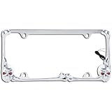 3D Double Skulls w  Red LED Light Eyes Car Truck SUV Chrome License Plate Frame 