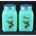 Jade Jadeite Glass Arched Salt Pepper Set w/ Cherries
