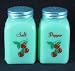 Jade Jadeite Glass Arched Salt Pepper Set w/ Cherries