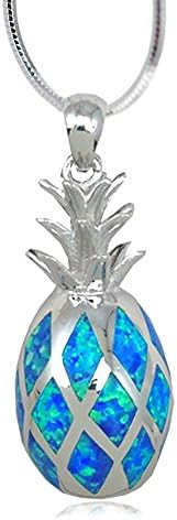 Sterling Silver Blue Opal 18 Inch Pineapple Necklace