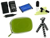 rooCASE 5n1 EVA Hard Shell (Green) Case with Memory Foam / NB-6L 1000MaH Li-Ion Battery / AC DC Charger / Tripod / LCD Cleaning Kit for Canon PowerShot SD980IS Digital Camera Silver