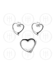 Sterling Silver - Dangle Earrings Heart Pendant Set (PS-1005)