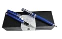 Coffret cadeau parure Stylo bille et stylo Plume Marksman Flaine effet cuir Luxe Bleu