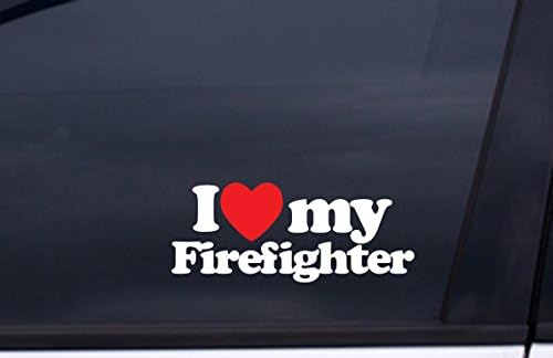 I LOVE MY FIREFIGHTER Sticker 7.5"x3" WHITE and RED Free Shipping