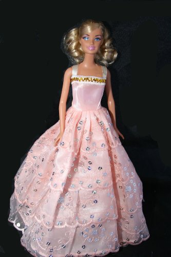 Peach Sequin Barbie Sized Doll Dress