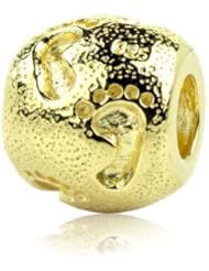 18k Yellow Gold Overlaid Sterling Silver Feet on Send Charm, Fits Pandora and All Brands Charm Bracelets and Necklaces.