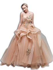 V-neck  Backless Fitted Beaded Tulle  Dress With Ruffles