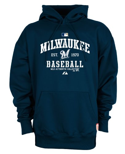 MLB Milwaukee Brewers Adult Long Sleeve Hooded Fleece Pullover (Pro Navy, Xx-Large)