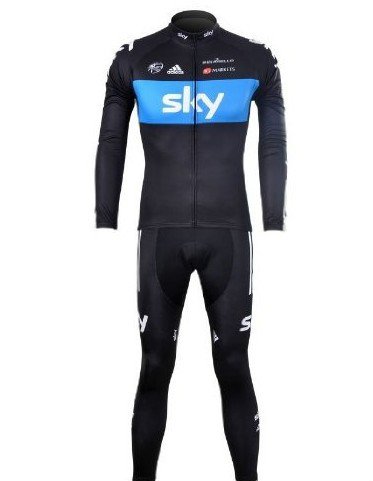 Tour de France Sky autumn and winter long-sleeved sky cycling jersey set mountain bike cycling pants and top bike equipment thinnish/thick fleeces sky cycling wear suits : Size - S