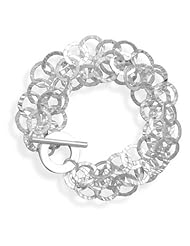 Layered Textured 3-Strand Circle Chain Toggle Bracelet Sterling Silver