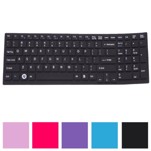 HDE Solid Color Silicone Keyboard Skin fits Sony VAIO EB EE EC EH EL CB SE 15.5" & F2 F 16" (Black)