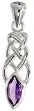 Sterling Silver Celtic Pendant, w/ Marquise Cut Natural Amethyst Stone, 1 1/8" (29mm) tall